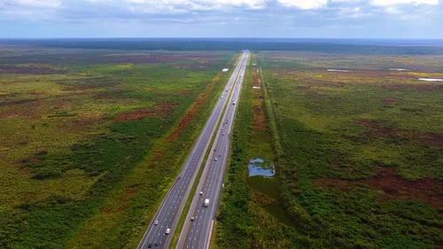 I75 Running Through Undeveloped Florida Landscape with Wetland Vegetation