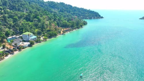 Aerial view of a tropical coastline with stunning beaches in Thailand. 4K.