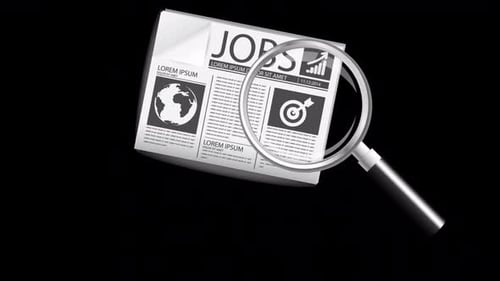 Job Search In Newspaper With Magnifying Glass Alpha Channel