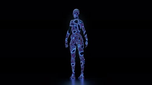 3D Neon Glowing Topographical Wireframe Female Body Hologram