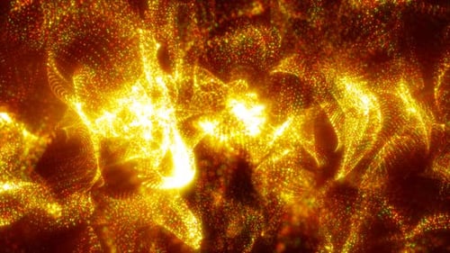 Abstract yellow waves and smoke from particles of energy magical bright glowing liquid, background