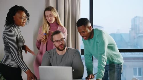 Office Workers Creative Team are Talking Then Doing Highfive Hand Gesture Working Together Around