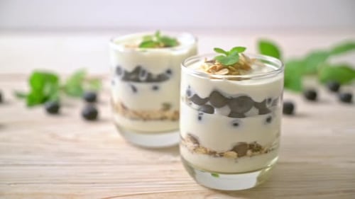Blueberry Yogurt Parfait with Granola and Mint