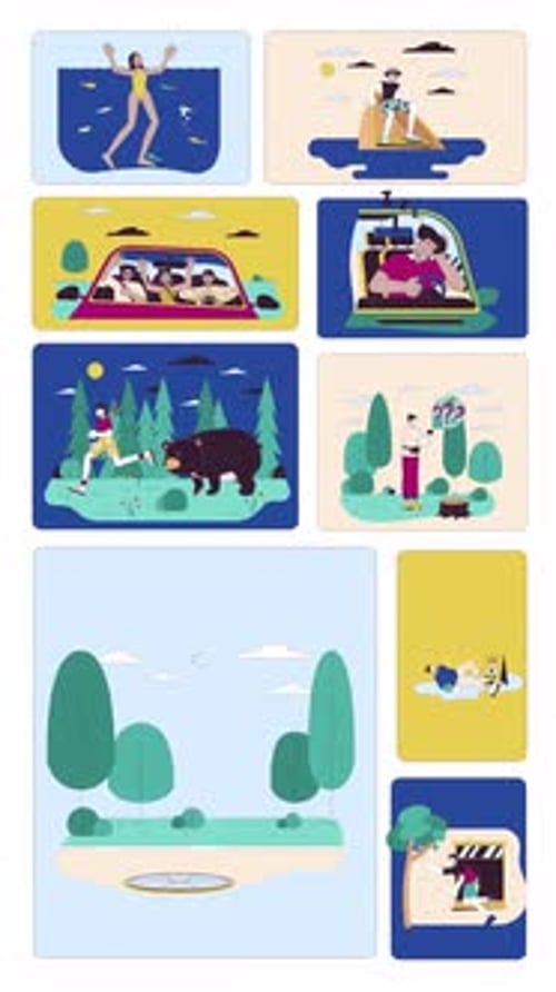 Outdoor and travel mishaps bento grid vertical animation