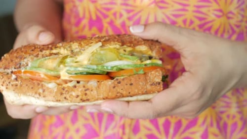 Close-up of Appetizing Fresh Vegetarian Sandwich