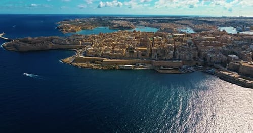 Aerial View of an Incredible View of the Old Town Center of Valletta with Basilica of Our Lady of