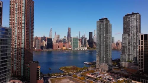 Modern Skyscrapers Tower Along East River in Long Island City Queens Offering Views of Manhattan