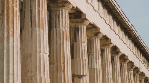 Colonada del templo de Hefesto en la antigua Ágora, Atenas, Grecia, arquitectura griega antigua, popular