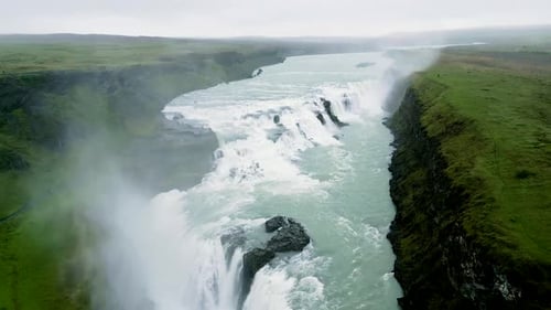 Aerial view of Gullfoss waterfall in canyon, Iceland.