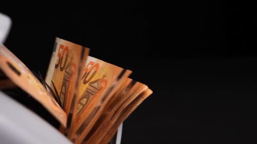 Euro Notes Counted by Money Counter Machine