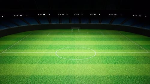 Drone Flies Over an Empty Night Football Stadium Panning