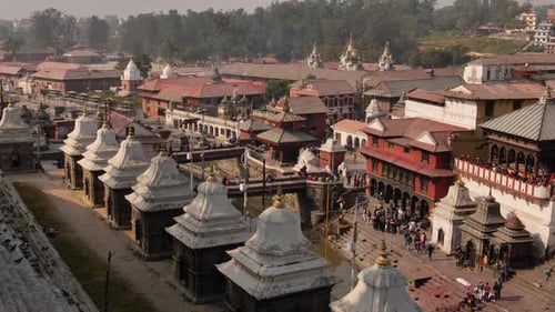Elevated view of the the Bagmati River and Pashupatinath Temple, Kathmandu, Nepal