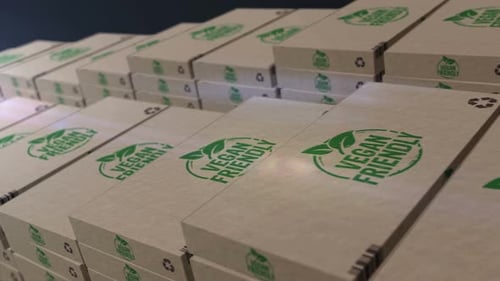 Vegan Friendly Sustainable Product Packaging Boxes Conveyor Belt Animation