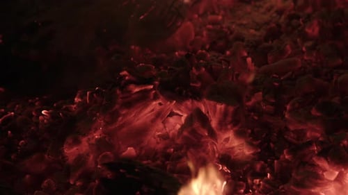 Close up of smoldering embers in a campfire