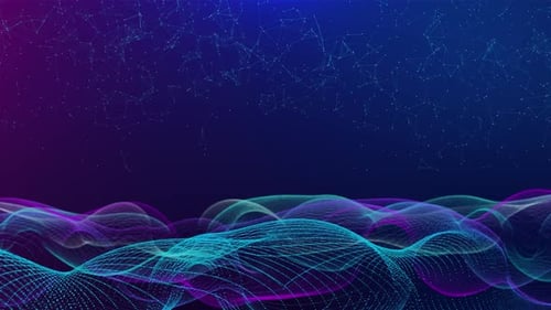 Futuristischer 3D-Flug Digitale Linie Landschaft Wellen Staubpartikel Smart City Big Data-Verbindung