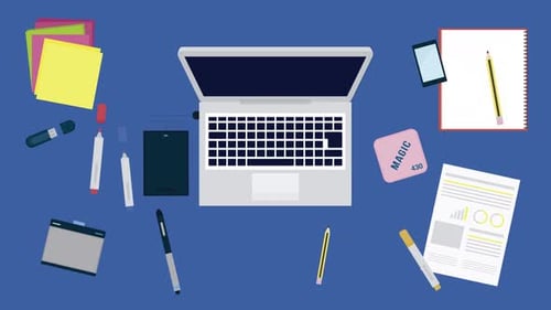 Office Desk Laptop Notebook Top View Animation