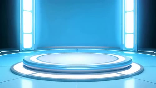 Futuristic Virtual Stage Podium Loop with Blue Neon Lights