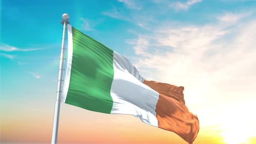 Waving Irish Flag Against a Beautiful Sky