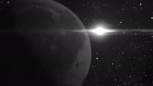 Spinning Moon planet sphere galaxy in space with solar system, Amazing Sunrise Over The Moon. 2570