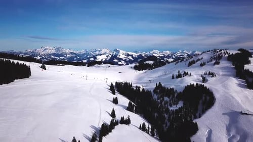 Snowy Mountain Ski Resort Aerial View