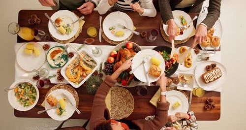 Overhead View of Festive Family Dinner