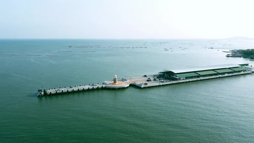 Coastline city summer landscape environment. Seafood local fresh market from fishermen in Chonburi,