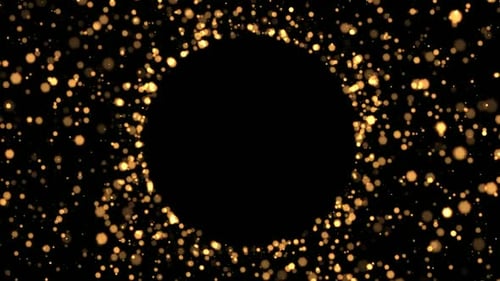 Abstract Dark Circle With Glitter Yellow Particles Motion Background