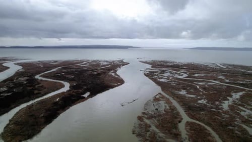 Skagit River Running Into Puget Sound Aerial View