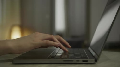 Woman Hands Coding on Laptop Female Arms Typing Close Up