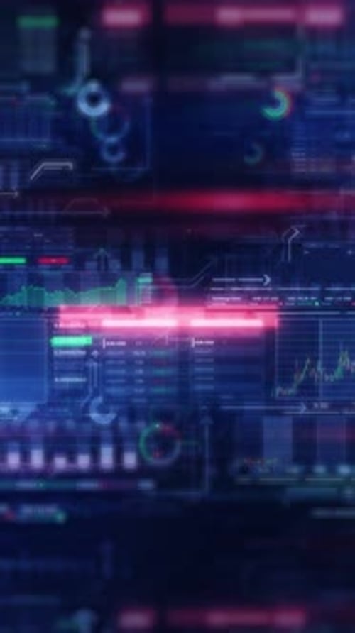 Animated Virtual Space with Stock Quotes Charts