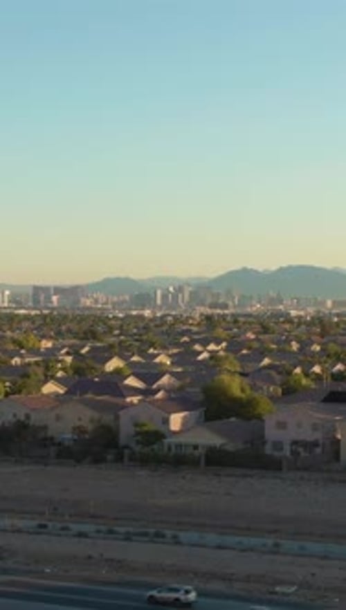 Las Vegas Downtown and Residential Neighborhood Nevada USA Aerial View Vertical Video
