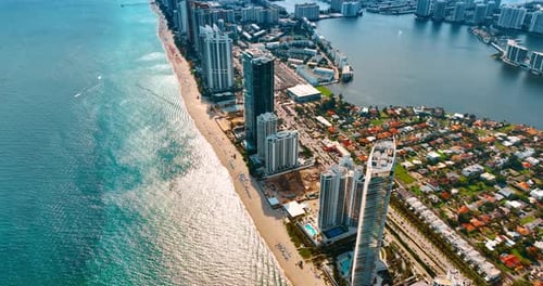 Sunny view of Miami Beach, Florida, USA on hot daytime.