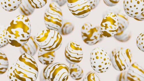 Golden and White Decorative Easter Eggs Floating Background