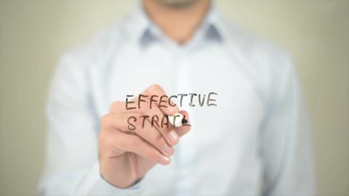 Effective Strategy, Man Writing on Transparent Screen