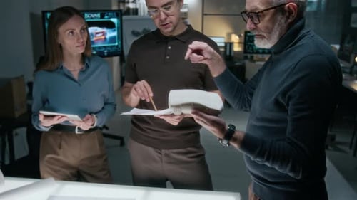 Car Designers Reviewing Model in Modern Office