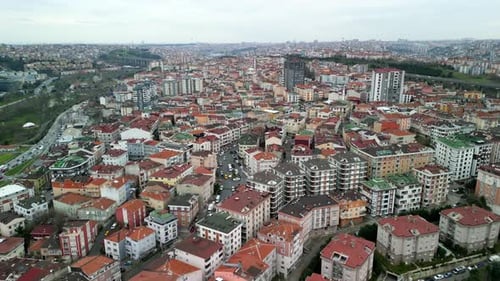 Hillside residential communities in Istanbul filmed by drone