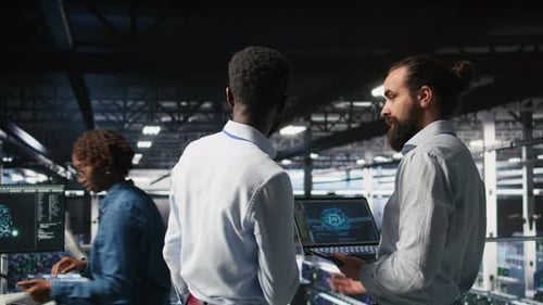 Server Farm Coworkers Doing Infrastructure AI Machine Learning Automatization