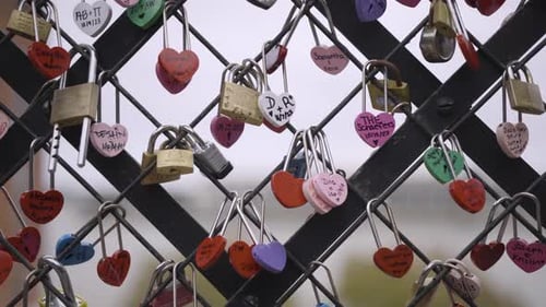 Lock bridge with many heart shaped metal locks