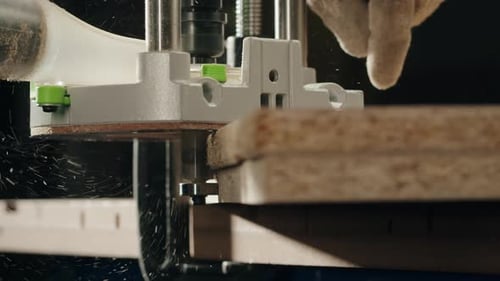 Craftsman Hands Polishing Wooden Table with Machine Man Carpenter Using Grind Drill Equipment Cut a