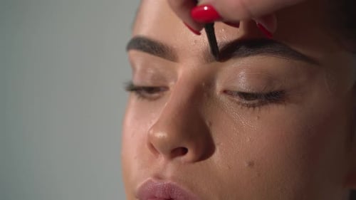 Eyebrow Makeup Close Up Makeup Young Woman Close Up Visage Cosmetic Mascara Makeup Artist Applying