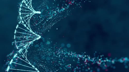 Futuristic DNA Double Helix Particle Flow Background