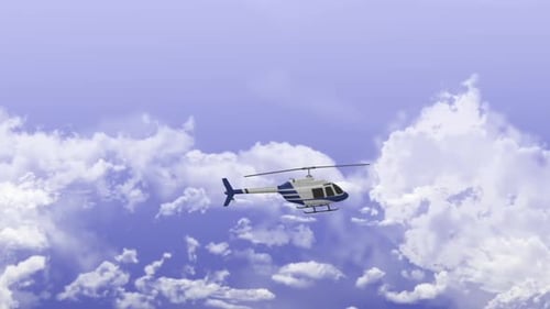 Animated Helicopter Flying Through Cloudy Blue Sky