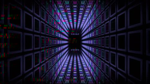 Cyan And Pink Neon Light Squares In Grille Tunnel Background Vj Loop In 4K