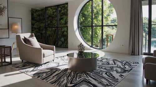 Bright Modern Interior With Circular Window View