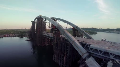 City Scape With Arch Bridge Under Construstion