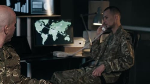 Military Officers Monitoring and Transmitting Information at Observation Station