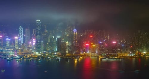 Aerial Timelapse of Illuminated Hong Kong Skyline Hong Kong China