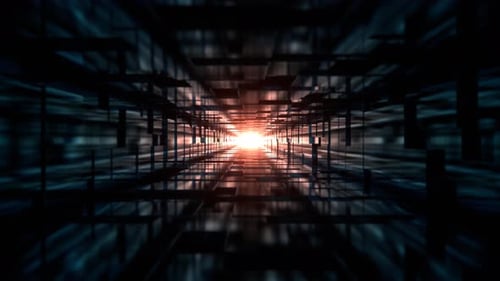 Blue And Orange Abstract Mirrored Cubes Tunnel Background Vj Loop In 4K