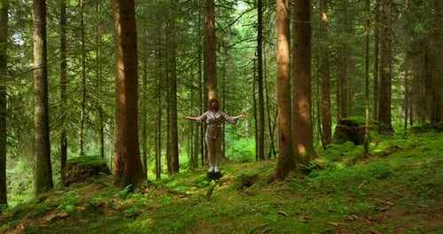 Female Person Relaxing Outdoors in Peaceful Green Landscape In Harmony