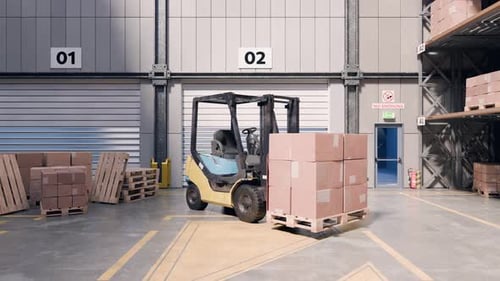 Autonomous Forklift Transporting Cardboard Boxes Inside a Warehouse